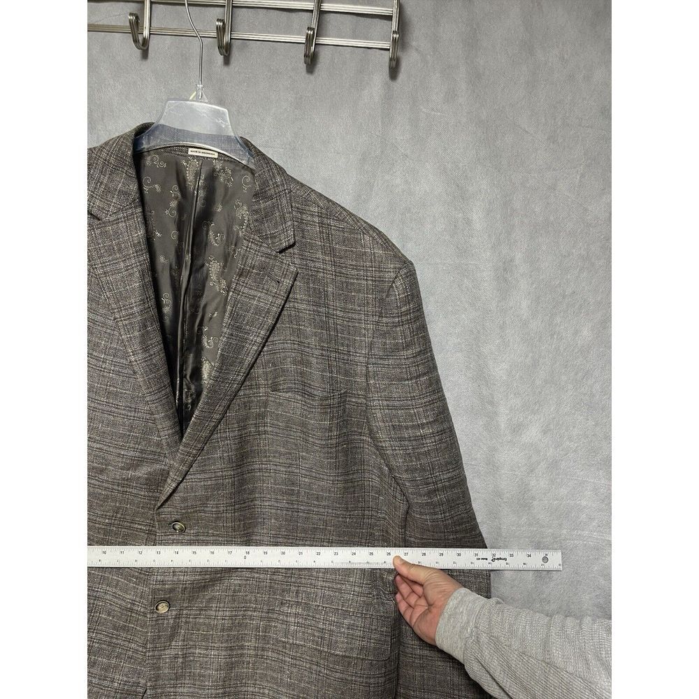Joseph Abboud Blazer Men 54L Beige Brown Plaid Italian Fabric Nova Linen Luxury‎ - Picture 3 of 12